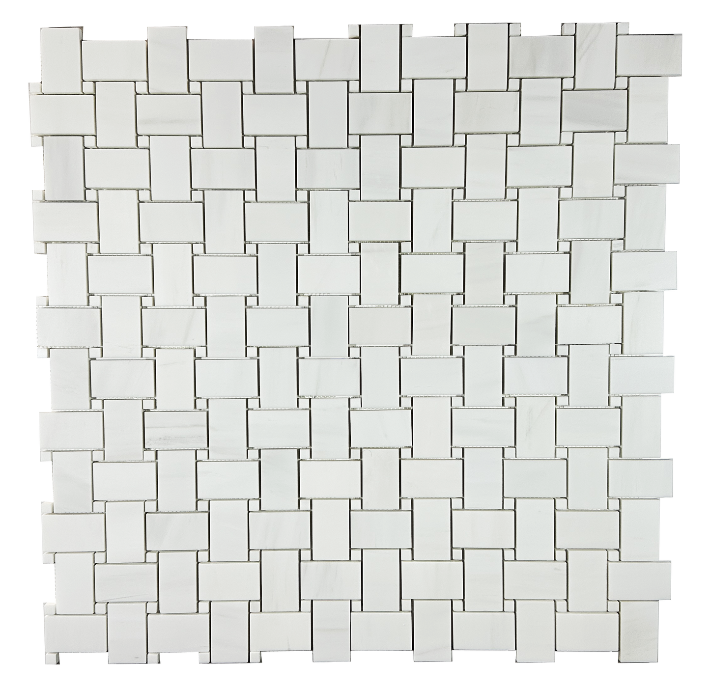 Bianco Dolomite Basketweave with Dots Mosaic